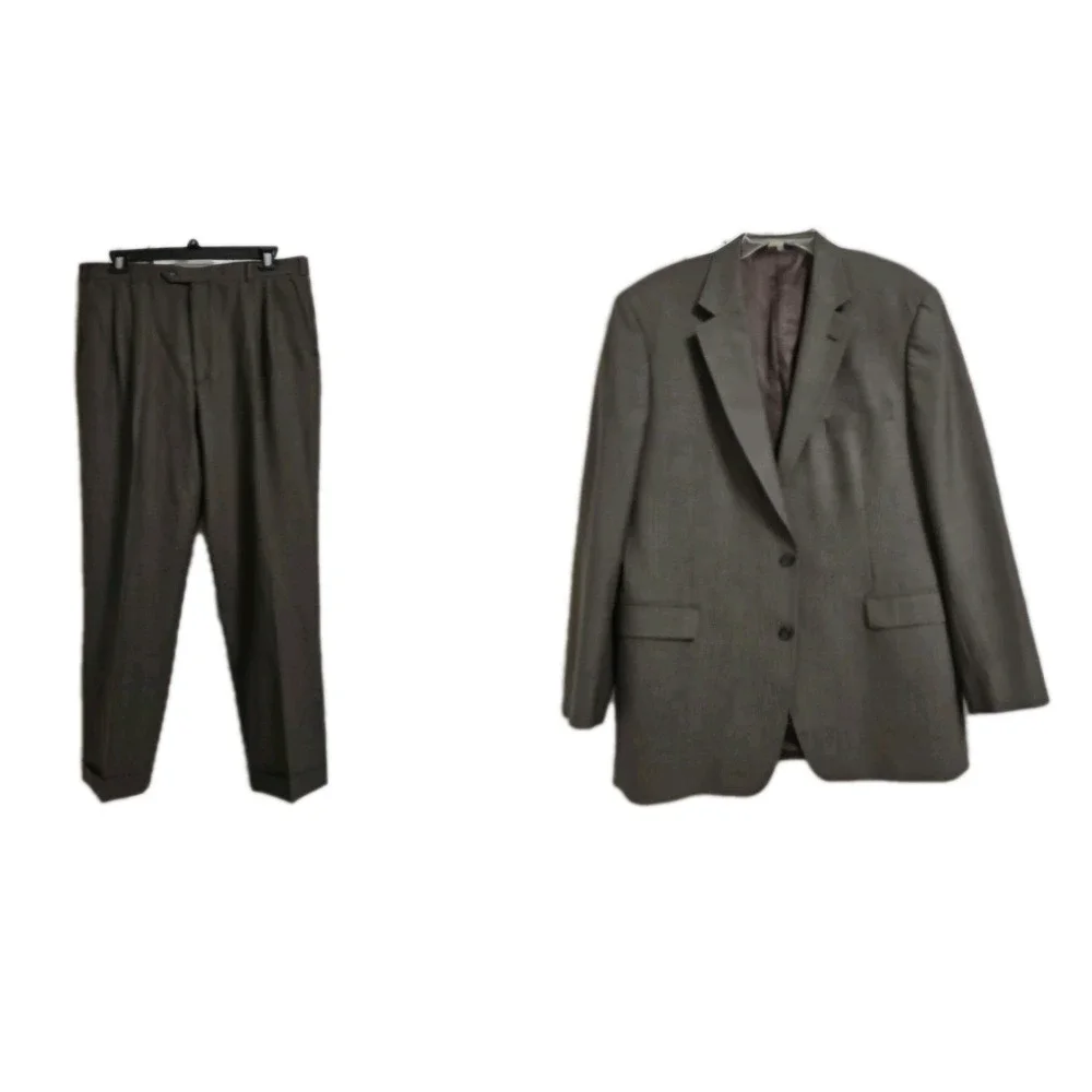 Brooks Brothers Suit Men 46L Brown 346‎ Stretch Houndstooth 2-Button Pleat 37x30